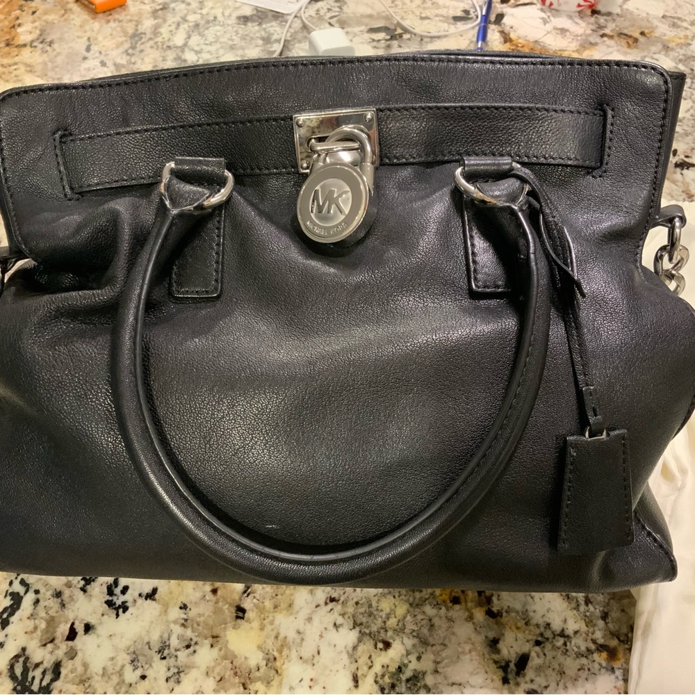 Michael Kors Large Hamilton Black Leather Satchel